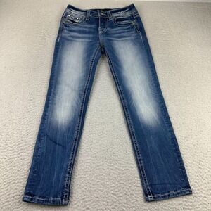 Miss Me Jeans Womens 26 Mid‎ Rise Capri Embellished Flap Pockets Whiskered